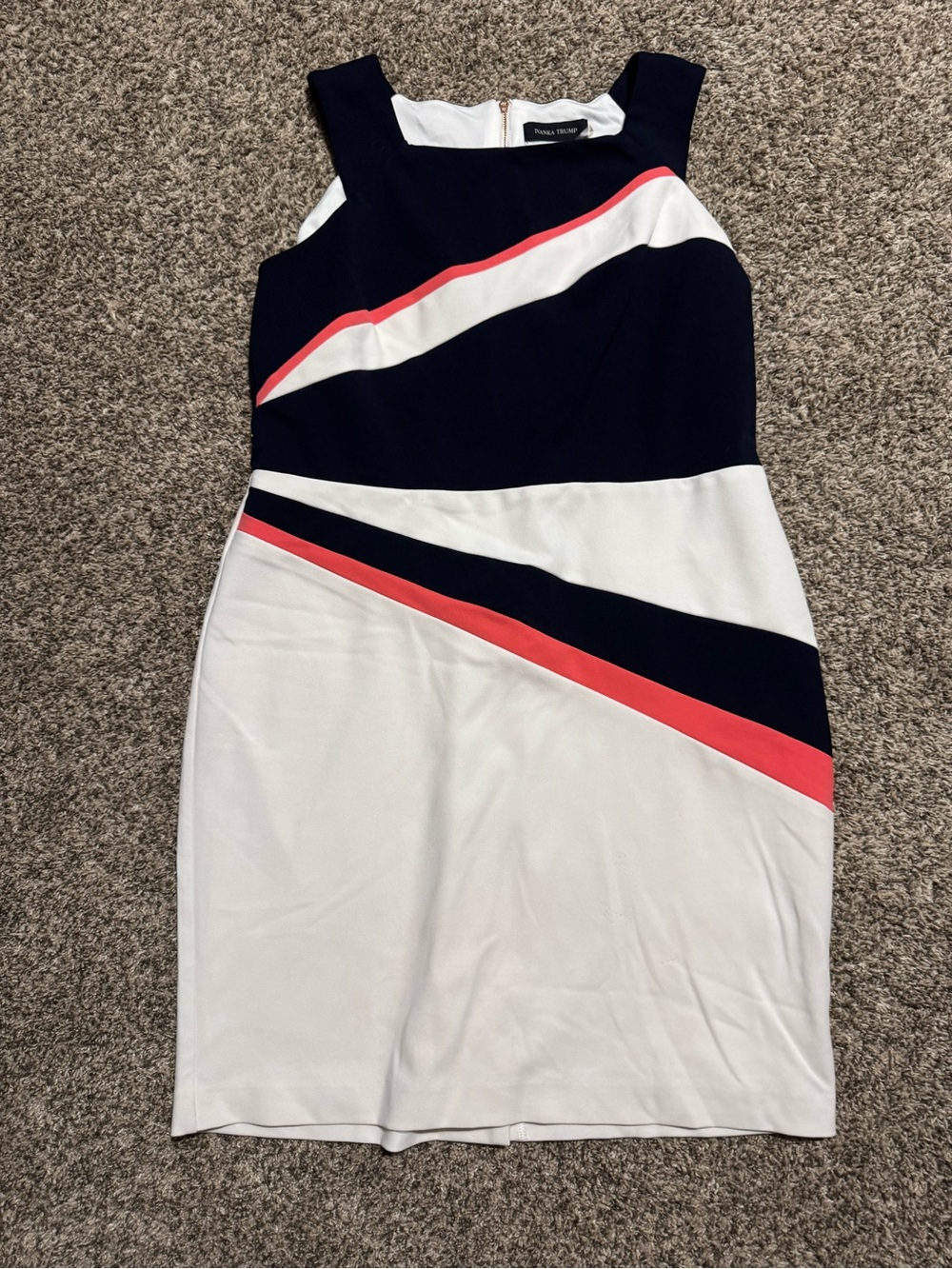 Ivanka Trump Navy White and Coral Colorblock Asymmetrical Dress
